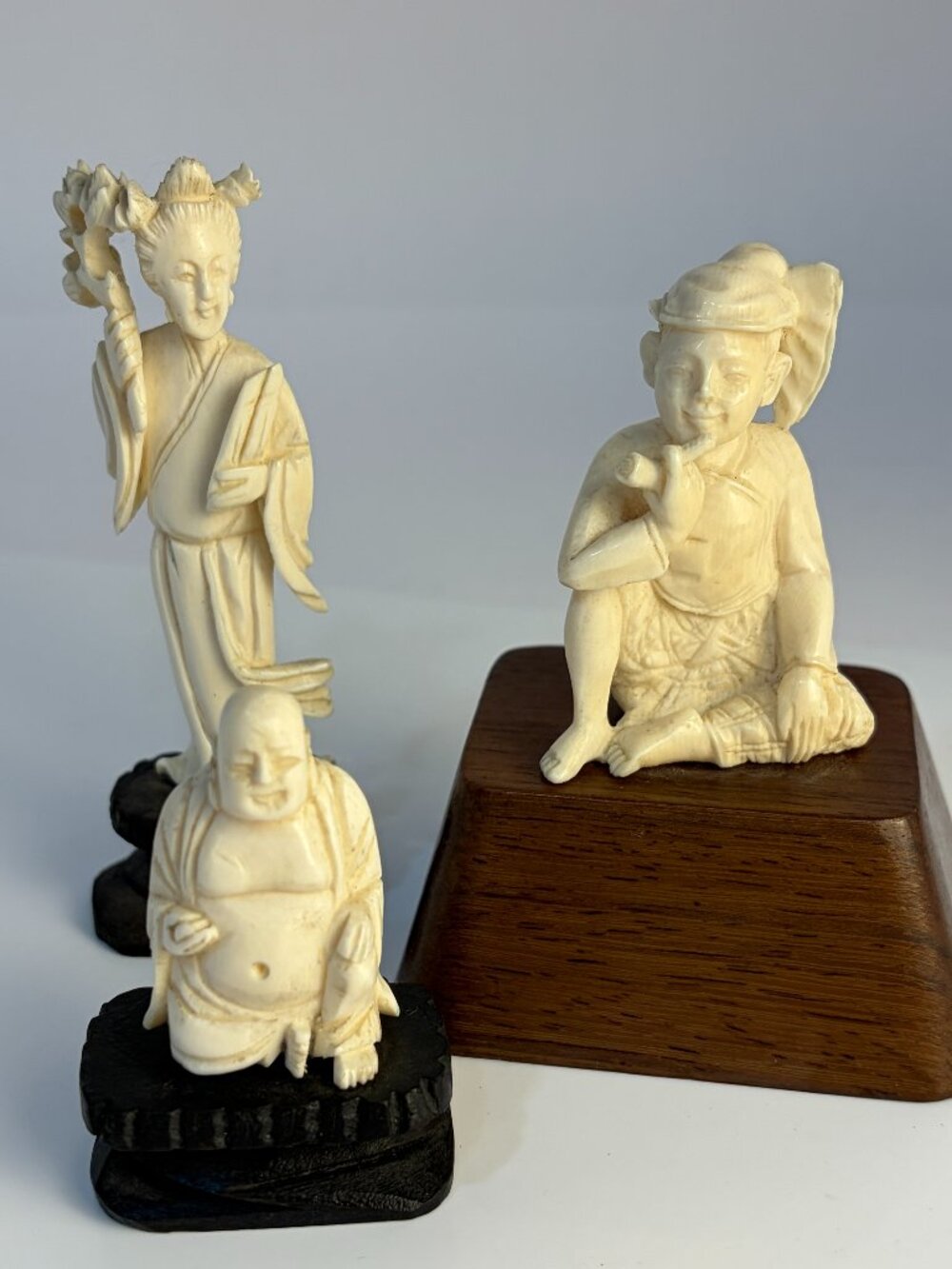 Carved Bone Figurines Laughing Buddha Woman